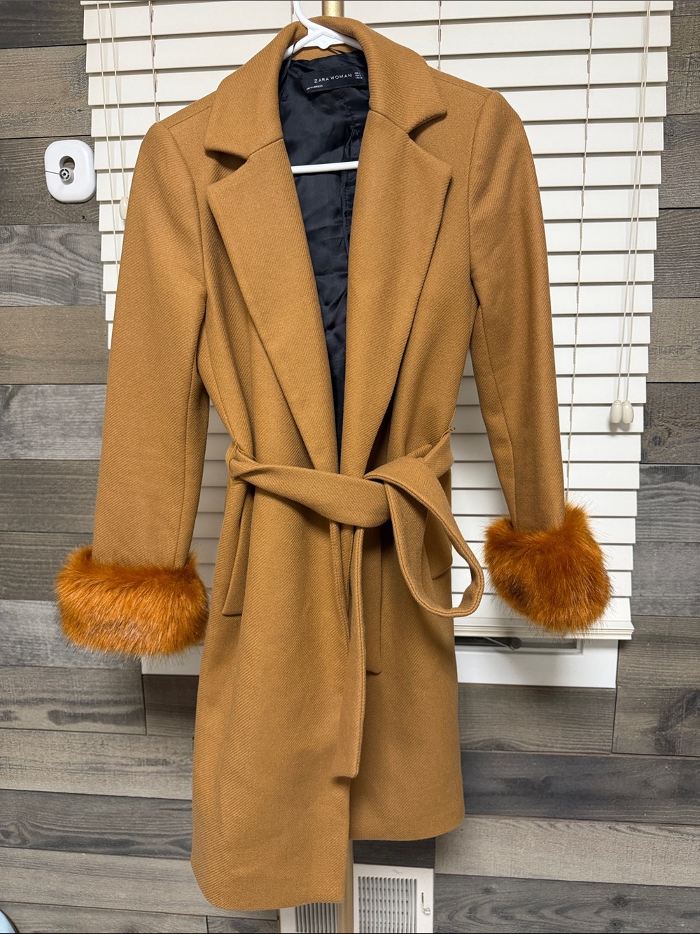 Zara Tan Trench Coat with Faux-Fur Cuffs